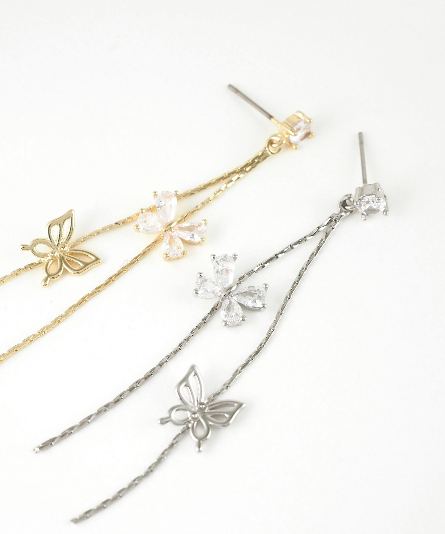 ダブルバタフライチェーンチタンポストピアス