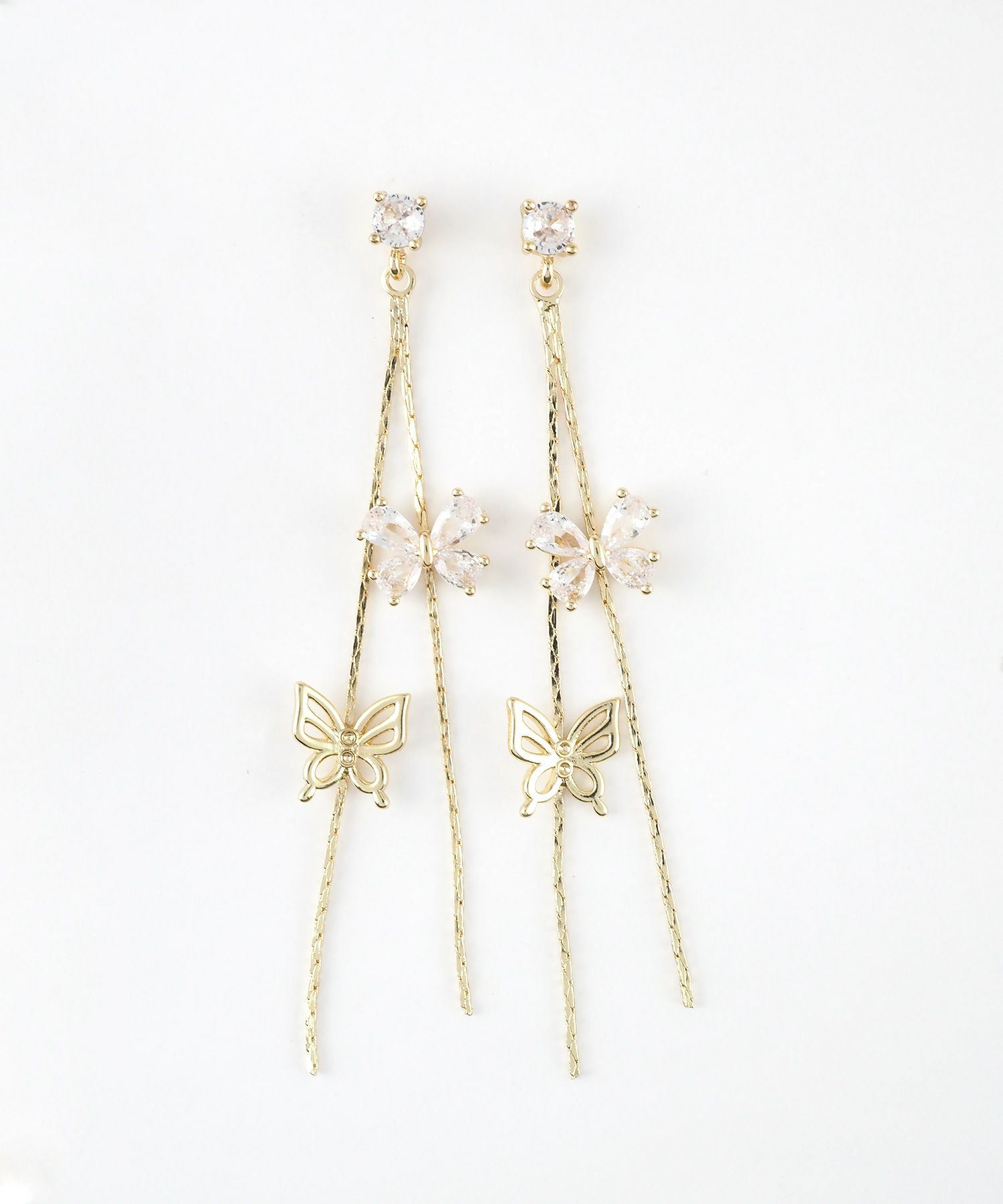 ダブルバタフライチェーンチタンポストピアス