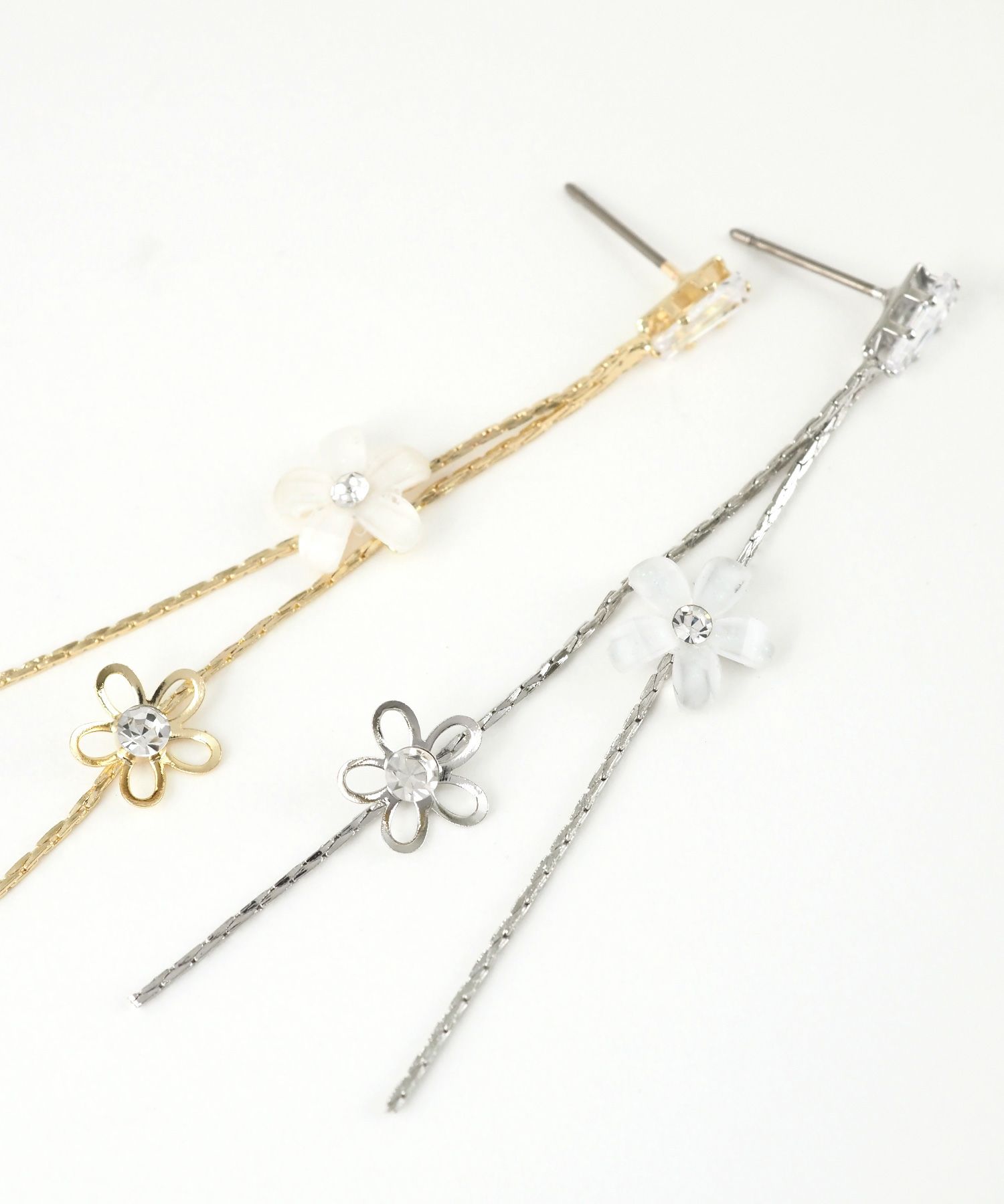 フロストフラワーチェーンチタンポストピアス