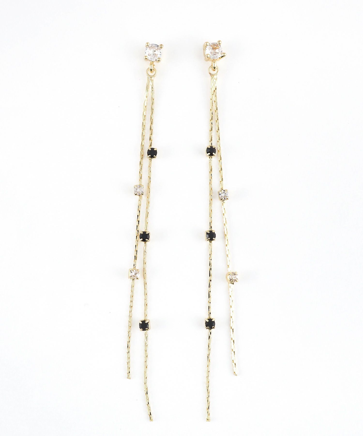 モノトーンビジューチェーンチタンポストピアス