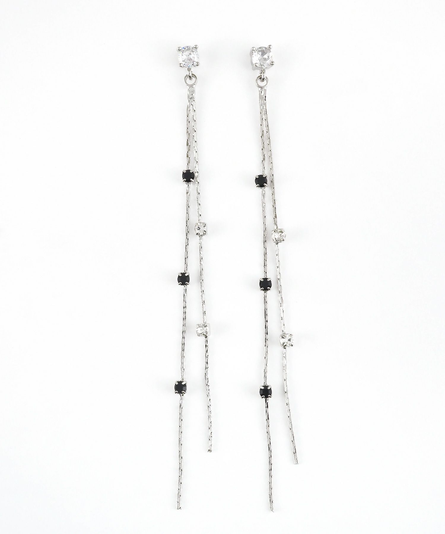 モノトーンビジューチェーンチタンポストピアス