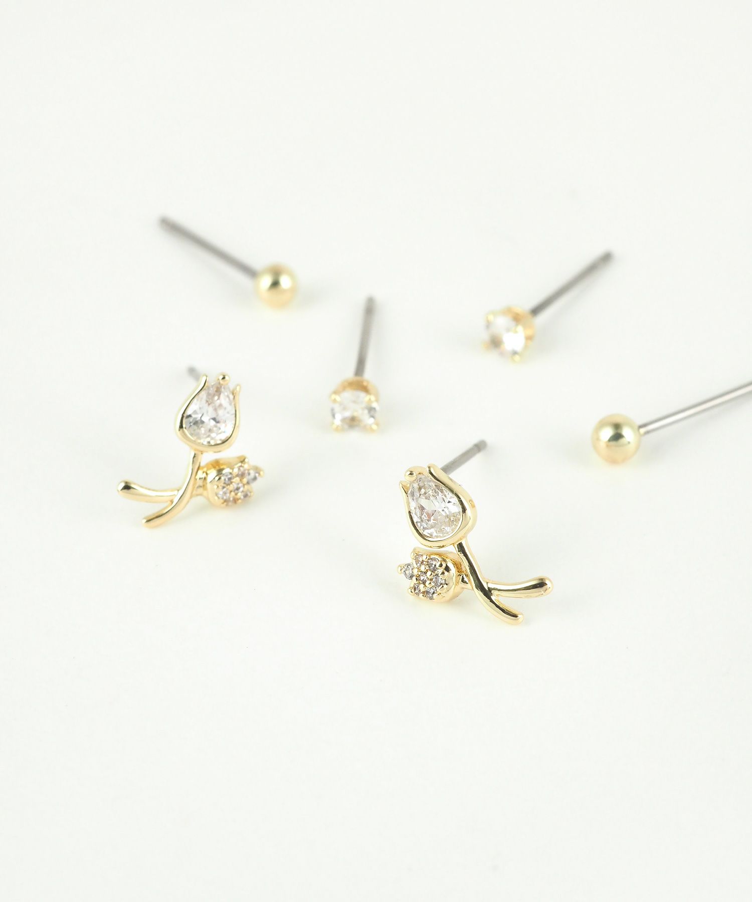 チューリップジルコニアセットステンレスポストピアス