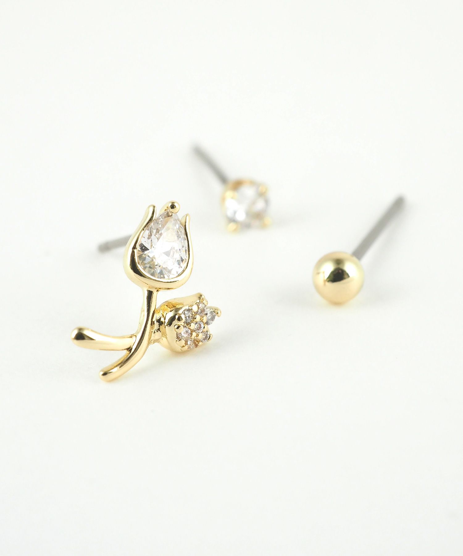 チューリップジルコニアセットステンレスポストピアス