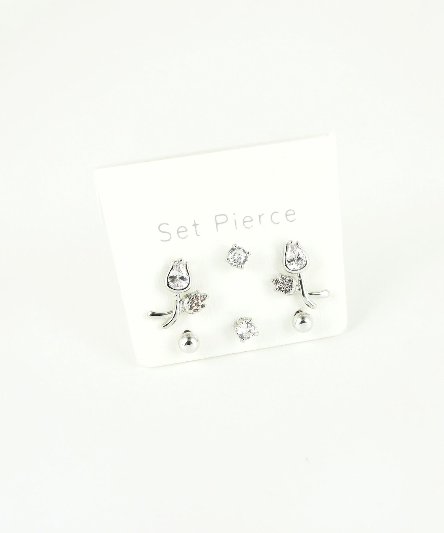 チューリップジルコニアセットステンレスポストピアス