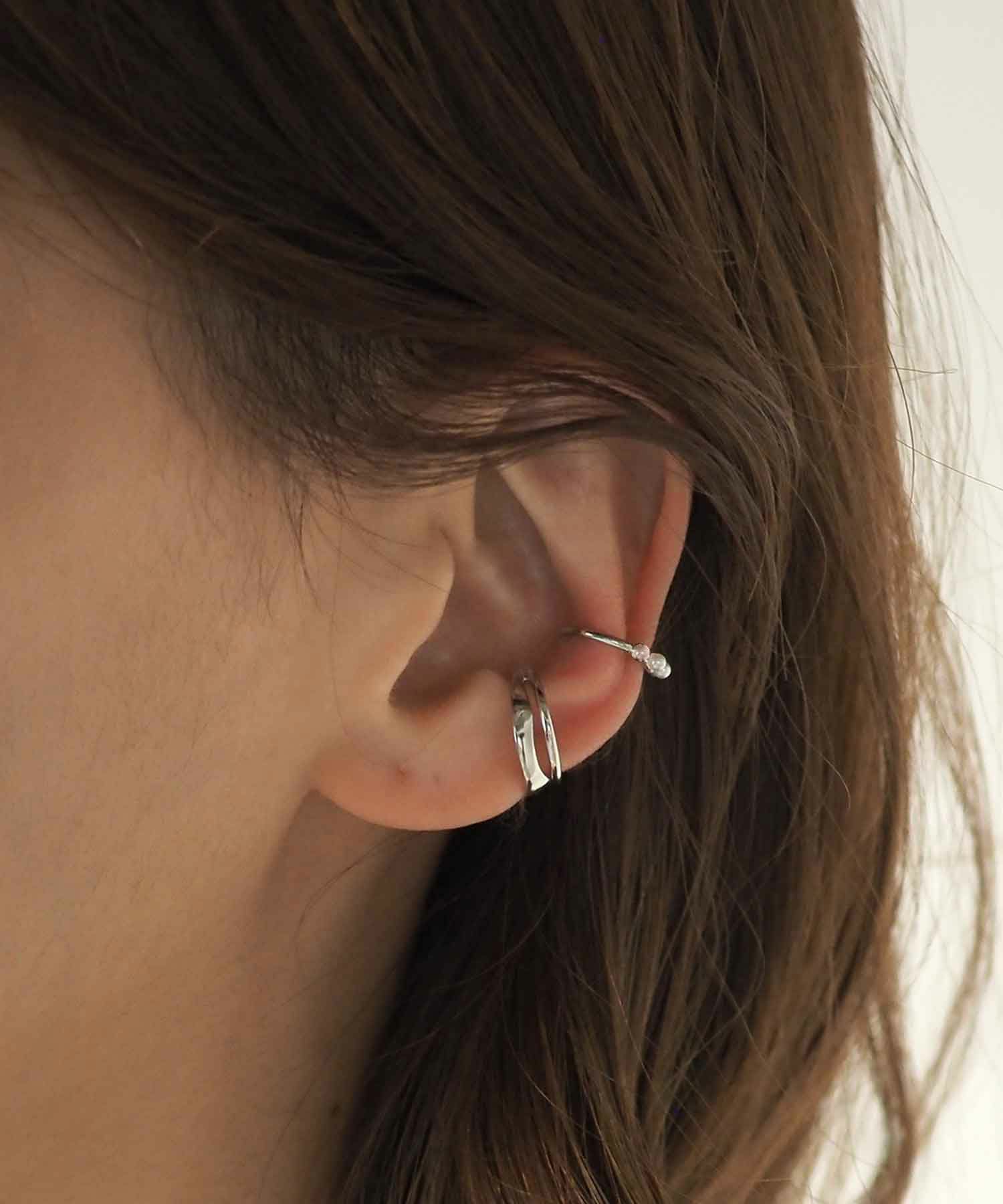 ウェーブメタル×3連パールセットイヤーカフ