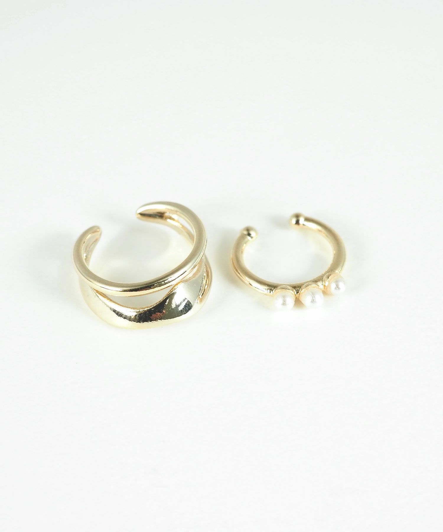 ウェーブメタル×3連パールセットイヤーカフ