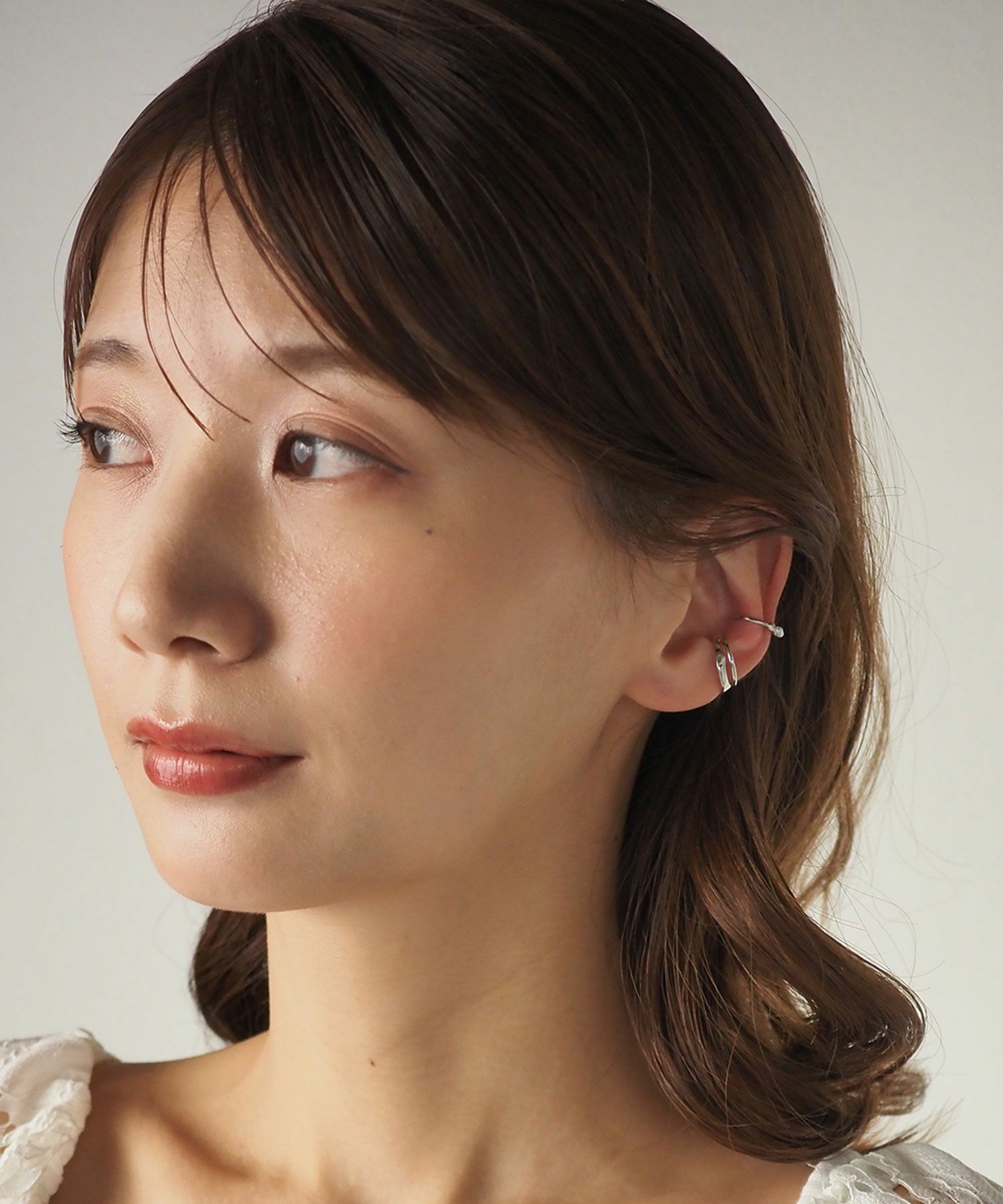 ウェーブメタル×3連パールセットイヤーカフ