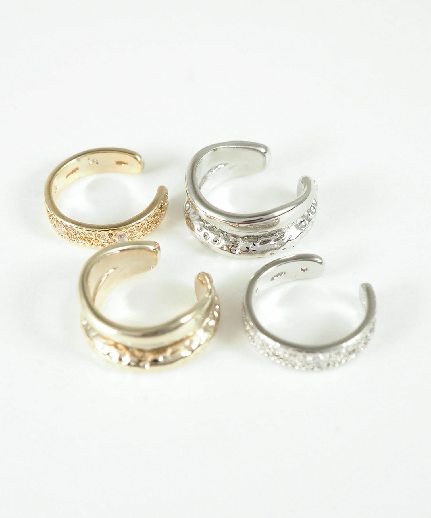 テクスチャーメタル×ビジューセットイヤーカフ