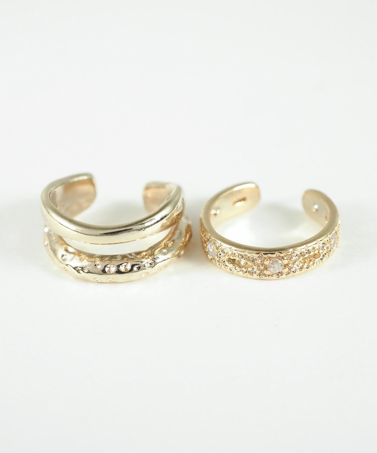 テクスチャーメタル×ビジューセットイヤーカフ