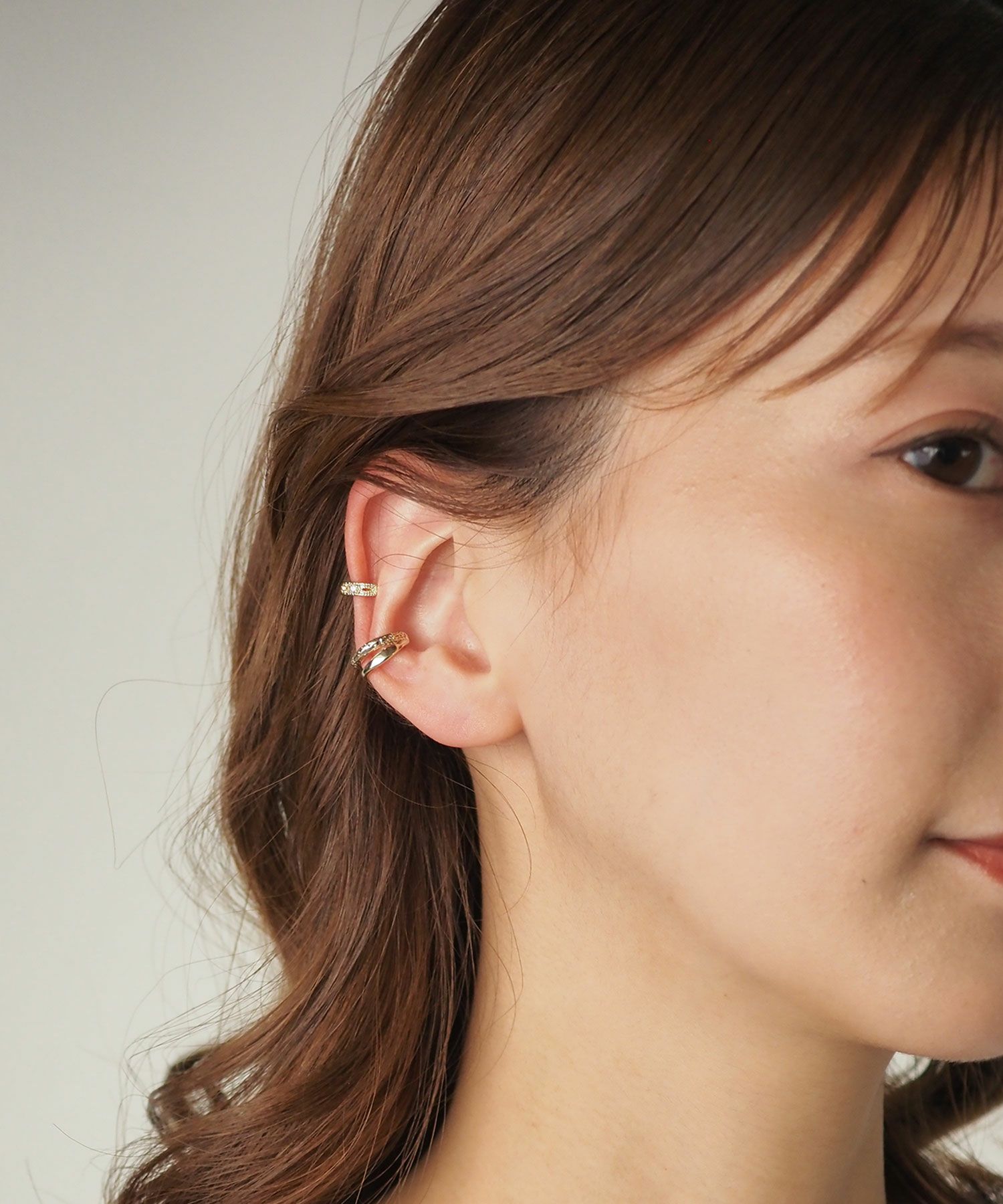 テクスチャーメタル×ビジューセットイヤーカフ