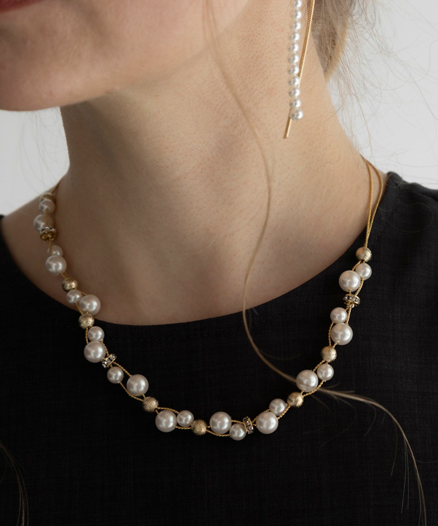 パール×メタルボールクロッシングネックレス【MUK voyalibre】