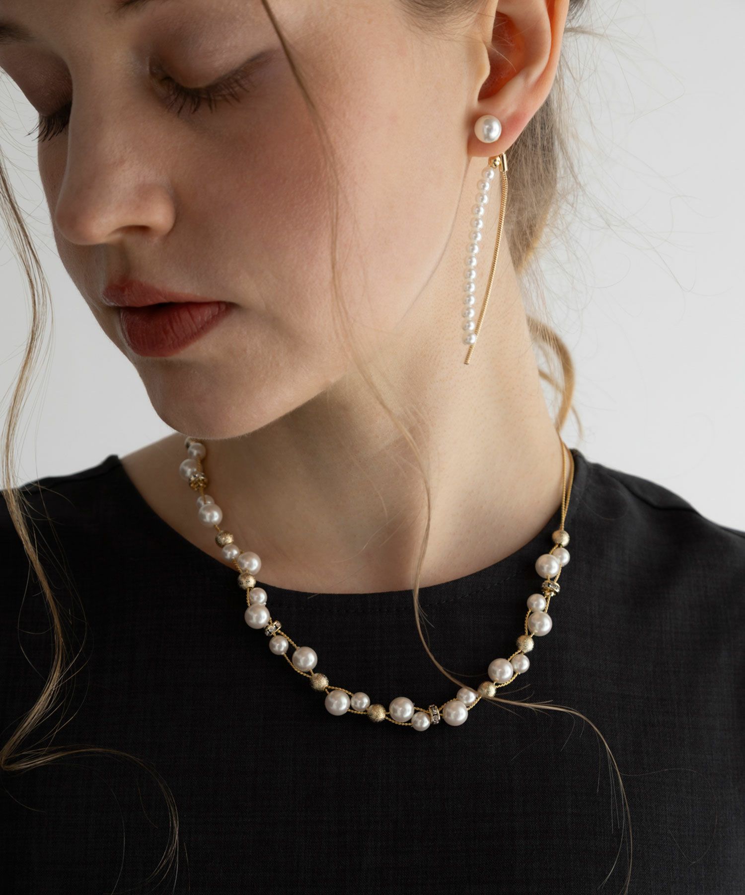 パール×メタルボールクロッシングネックレス【MUK voyalibre】