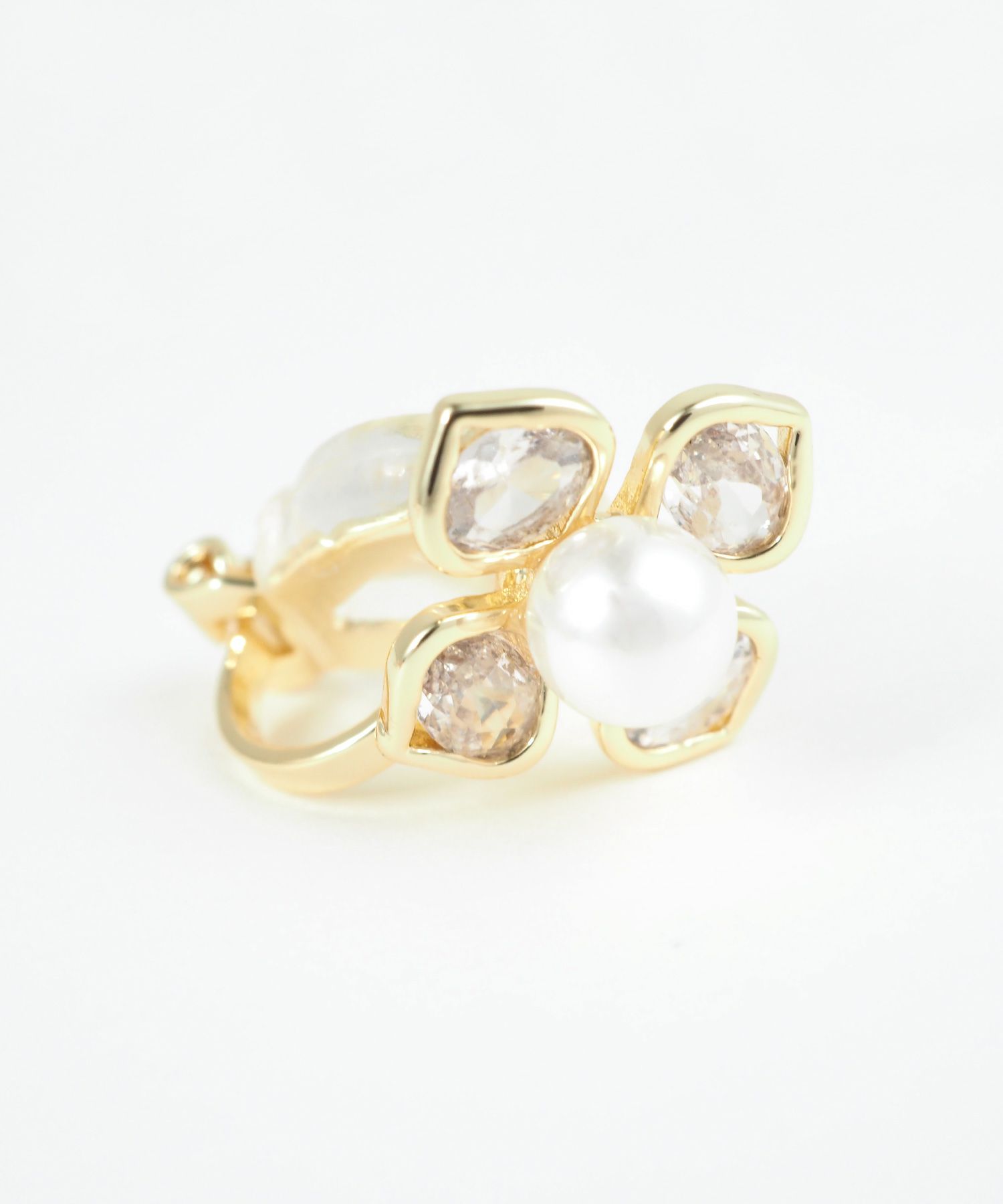 パールフラワービジュークリップイヤリング