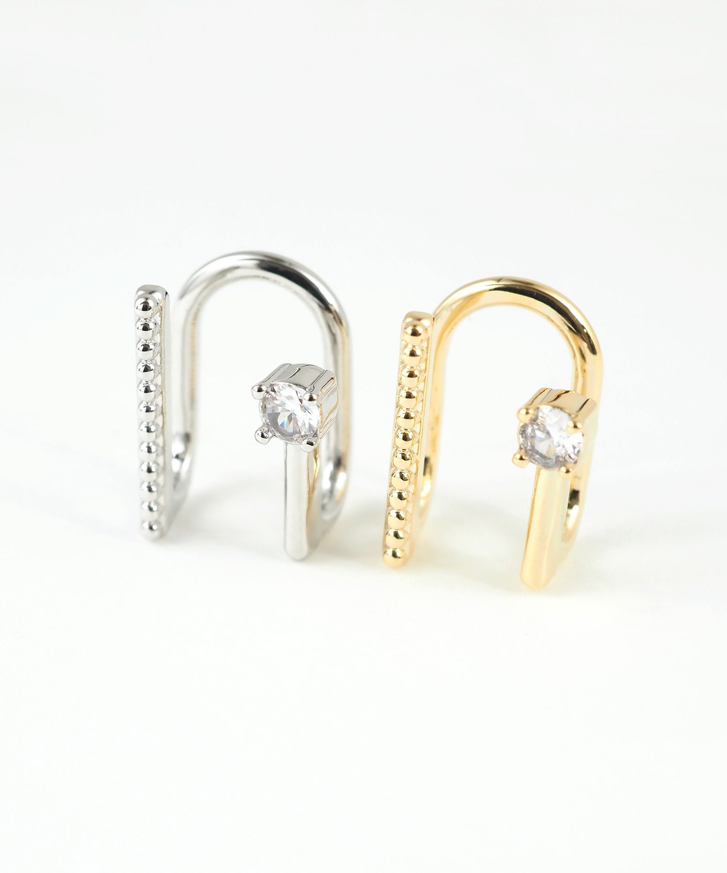 ポイントジルコニア＆ボールラインラウンドメタルイヤリング