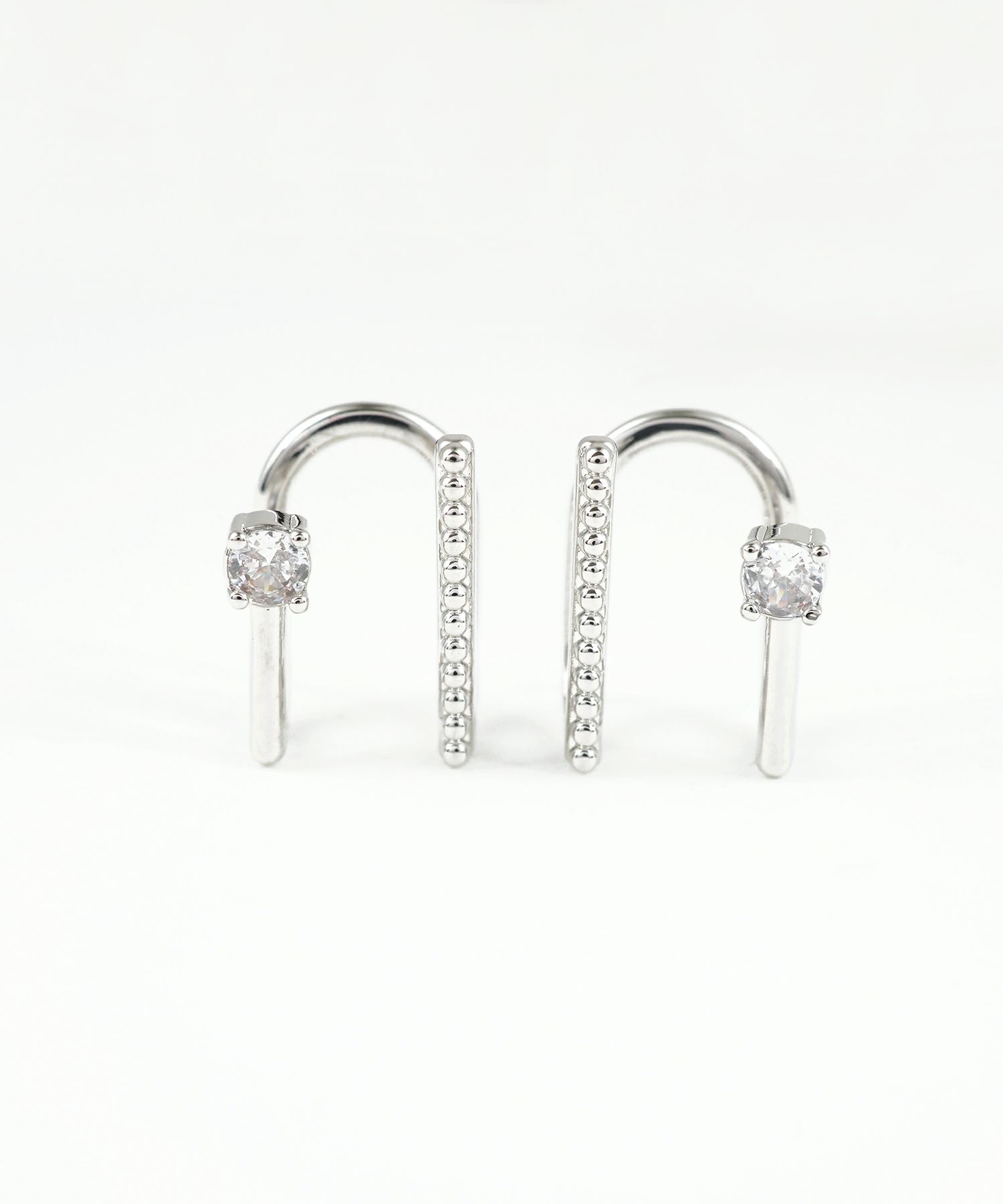 ポイントジルコニア＆ボールラインラウンドメタルイヤリング